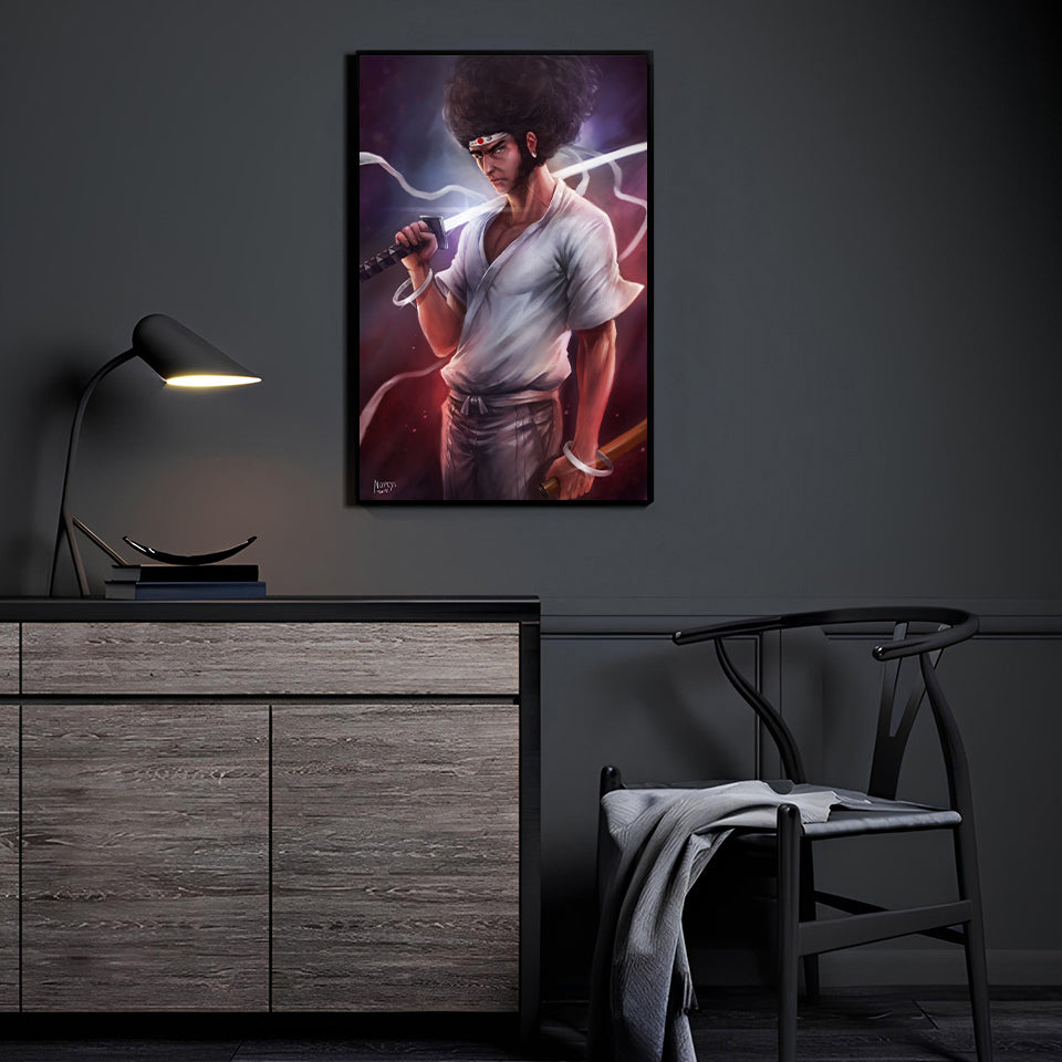 Vengeful Ronin Wall Art by Nopeys displayed in a modern room.