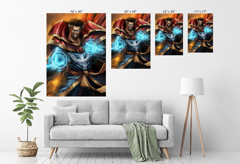 Room mockup—Sanctum Archmage framed on wall; mystical comic décor centerpiece.