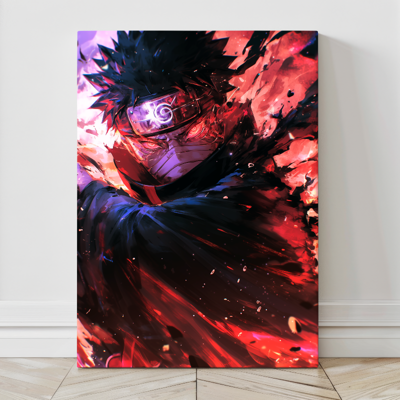 24x36 canvas wall art of Obito Uchiha with Sharingan glowing through mask – Snapping Turtle Gallery