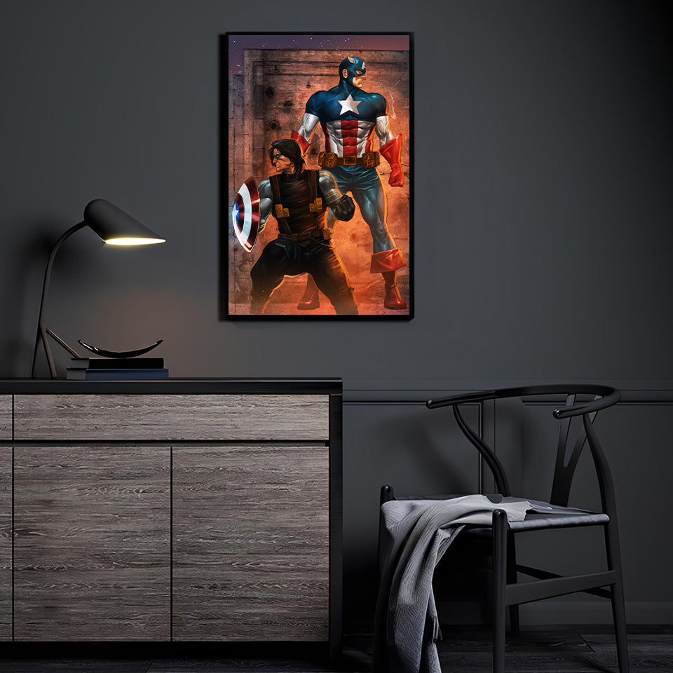 Shield Brothers Wall Art Room Mockup – Captain America & Winter Soldier by Ryan Pasibe & Bryan Arfel Magnaye