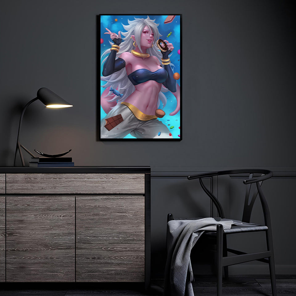 11x17 photo print of Majin Android 21 with glowing pink aura and confident smirk