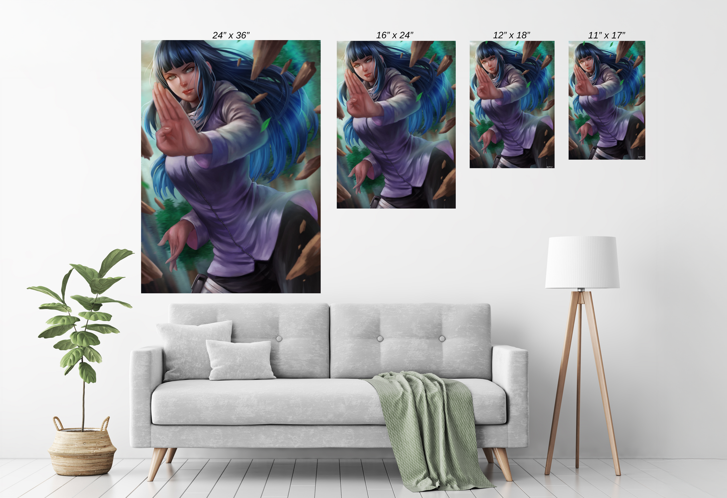 Size Chart poster print of Hinata Hyuga in fighting pose from Naruto
