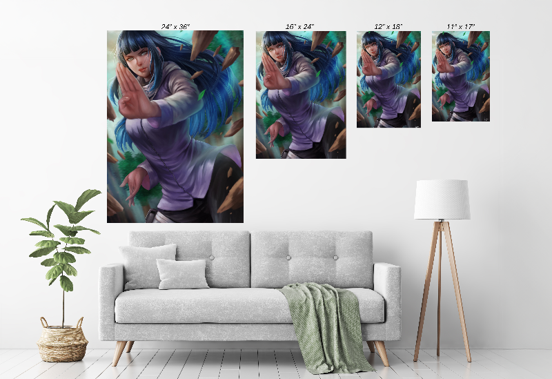 Size Chart poster print of Hinata Hyuga in fighting pose from Naruto
