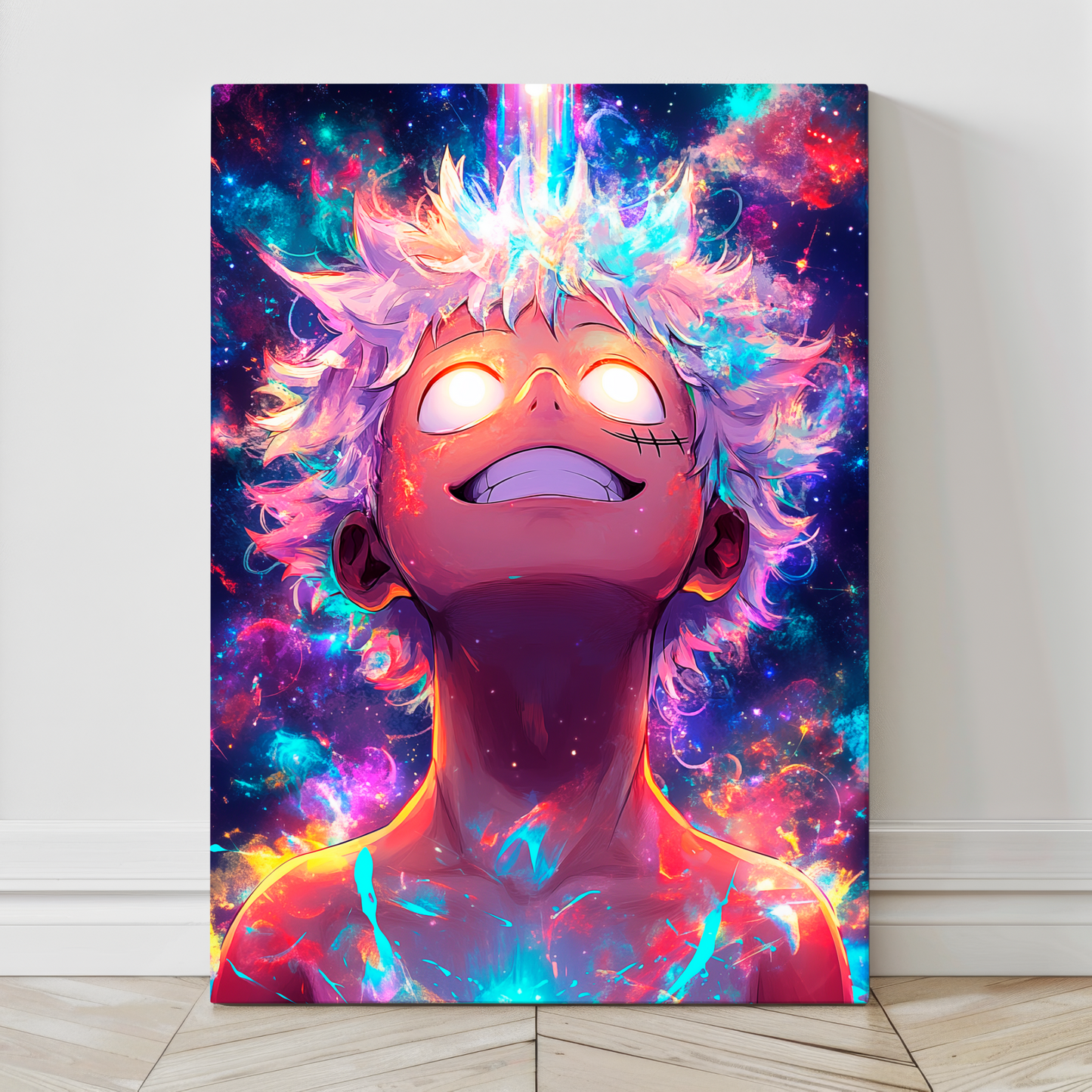 24x36 Luffy canvas print with cosmic energy transformation from One Piece – Snapping Turtle Gallery
