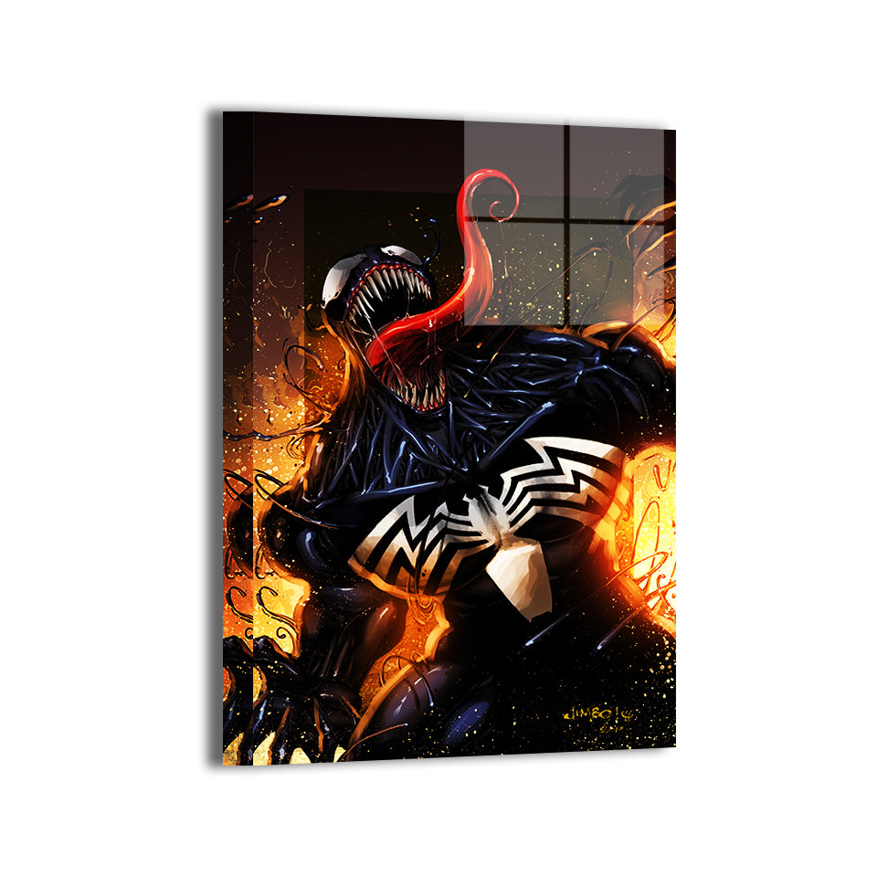 16x24 acrylic print of Venom exploding from background in comic style