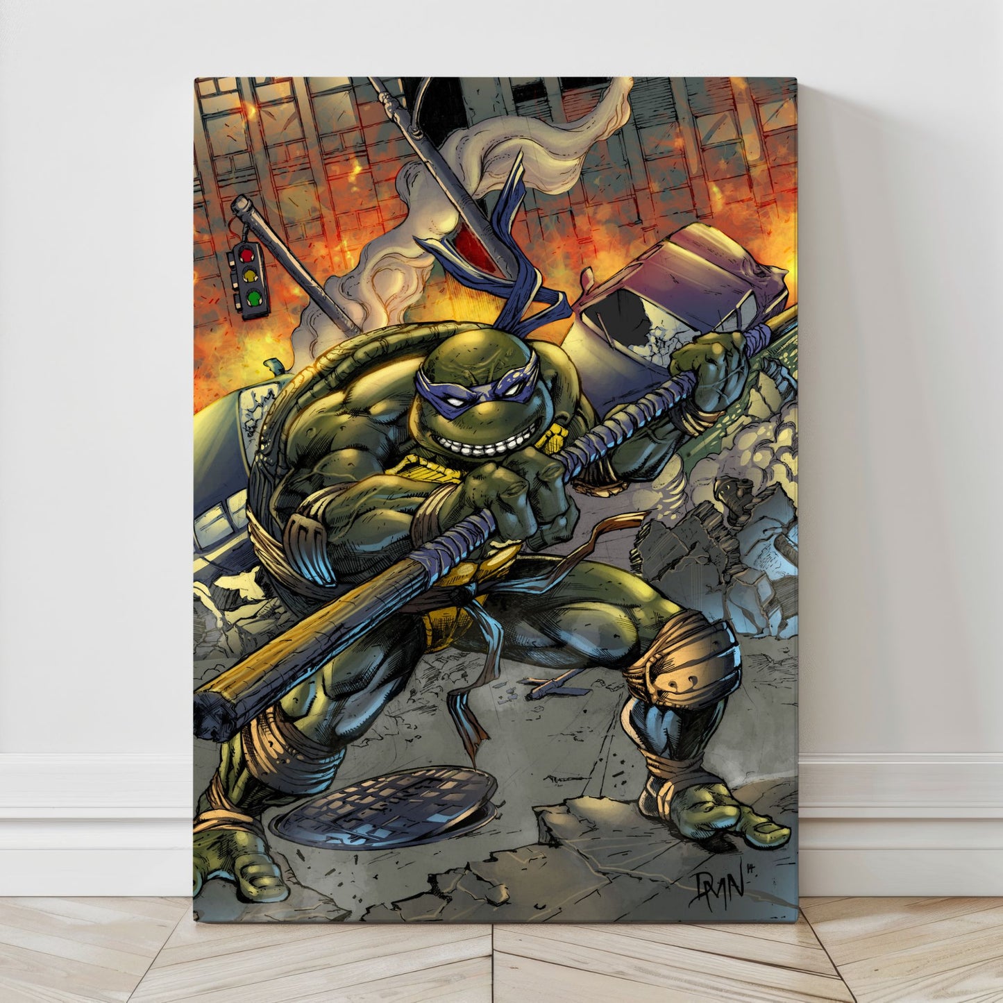 Full-size TMNT Donatello wall canvas print – intense action scene
