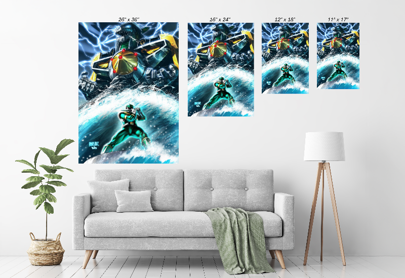 Green Ranger and Dragonzord art print by Ryan Pasibe