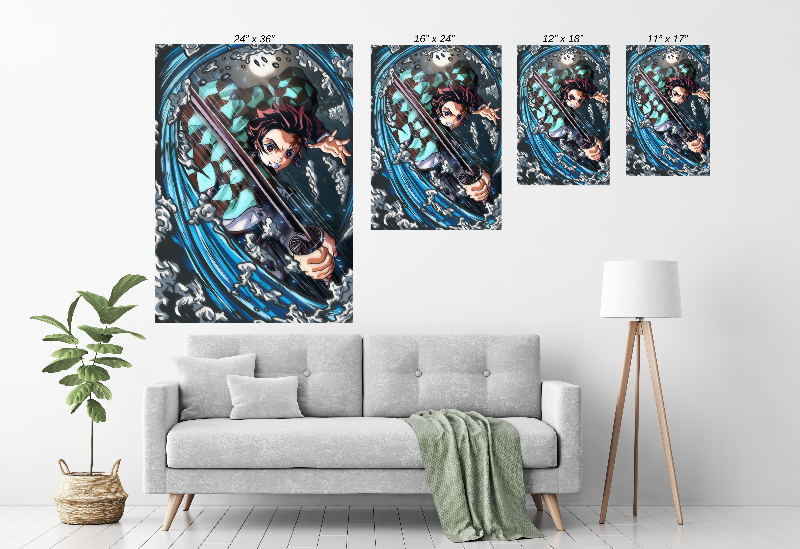 Water Breathing Fury Wall Art Poster size chart Print – Tanjiro Demon Slayer by Ray Dash