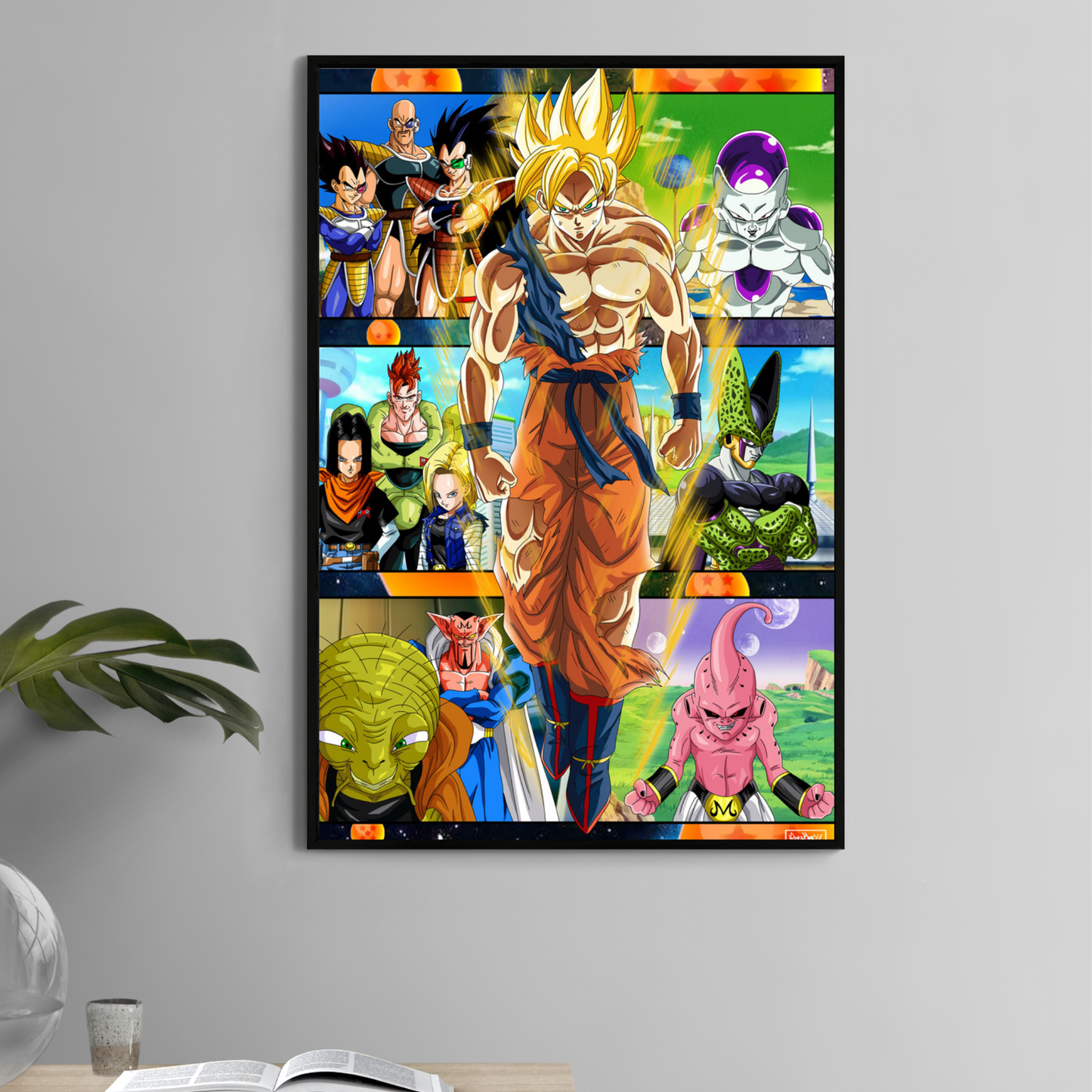 Dragon Ball Z collage featuring Super Saiyan Goku and saga villains – 11x17 anime poster