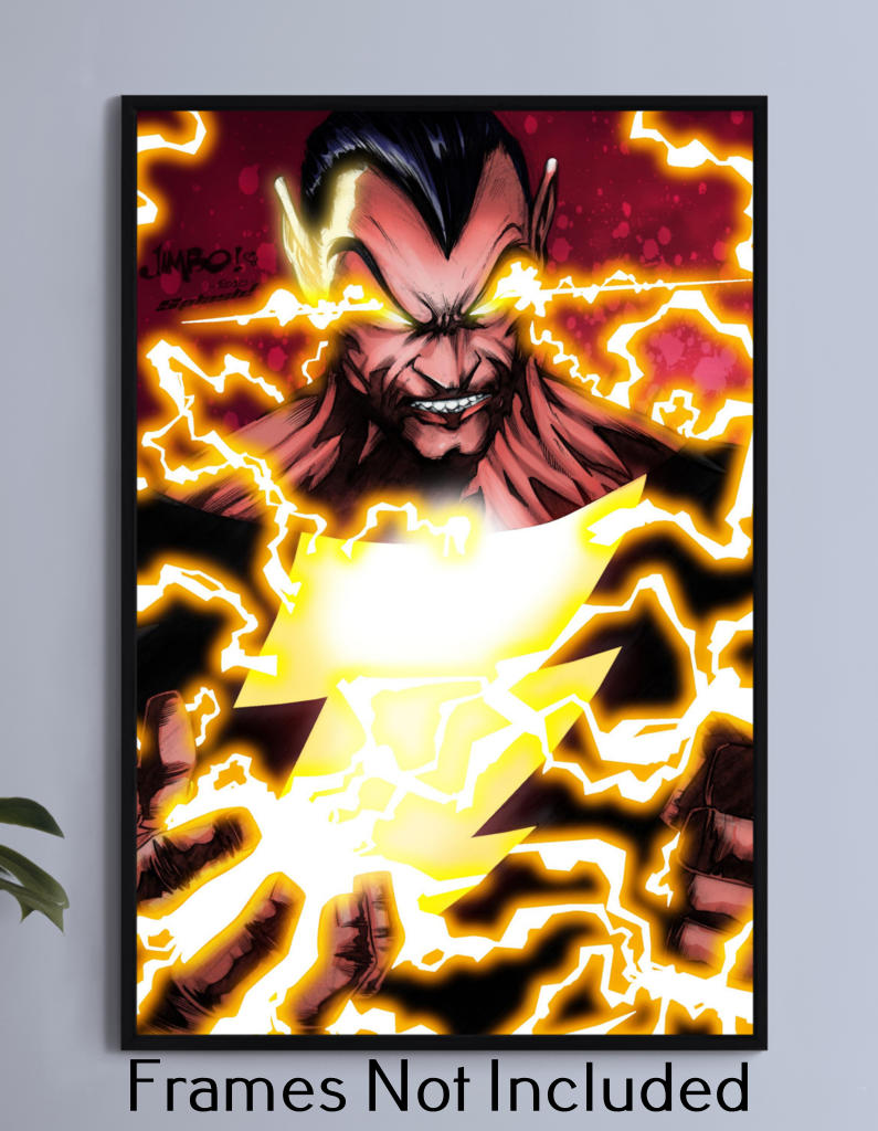 Primary Image: Black Adam wall art featuring lightning-charged hero in dramatic pose