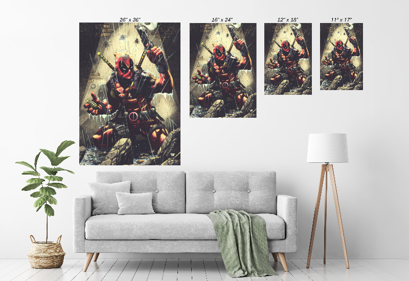 Bulletproof Sarcasm Canvas Print Size Chart– Deadpool Comic Art Print