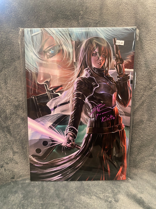 Gun Gale Online Kirito 12x18 Canvas signed by Bryce Papenbrook - Snapping Turtle Gallery