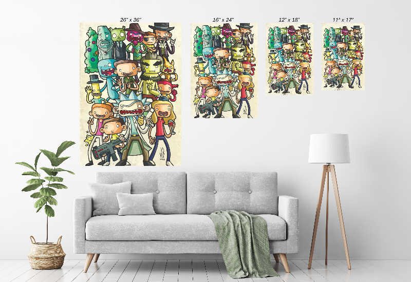 Chibi Rickverse Canvas Print Size Chart – Rick and Morty Art