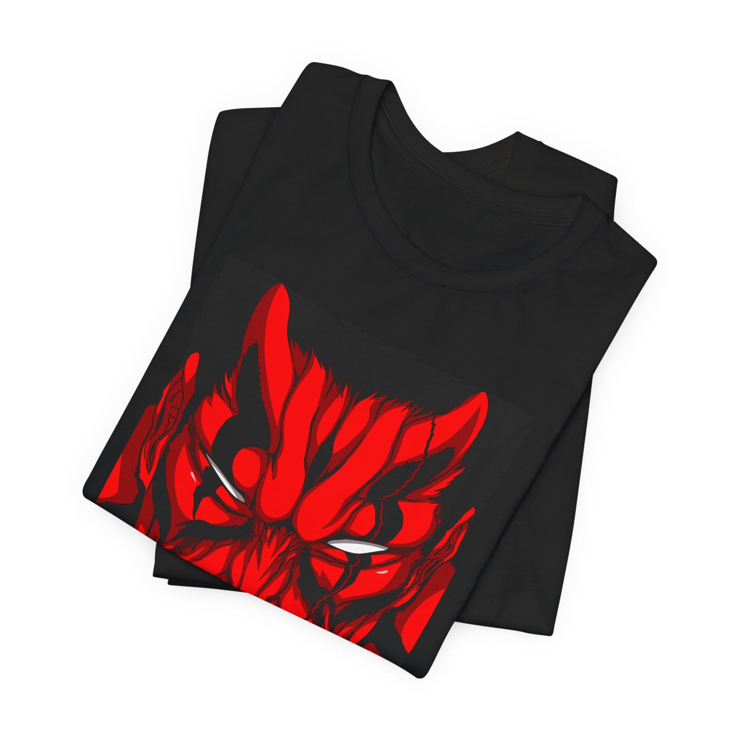 Alt: Crimson Demon Samurai Anime Shirt on black, back view, anime collector tee by Snapping Turtle Gallery