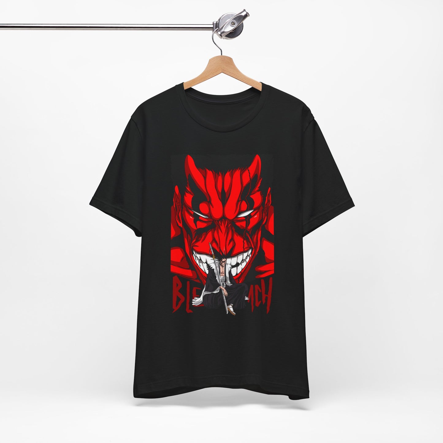 Alt: Crimson Demon Samurai Anime Shirt on black, flat lay display, anime graphic tee by Snapping Turtle Gallery