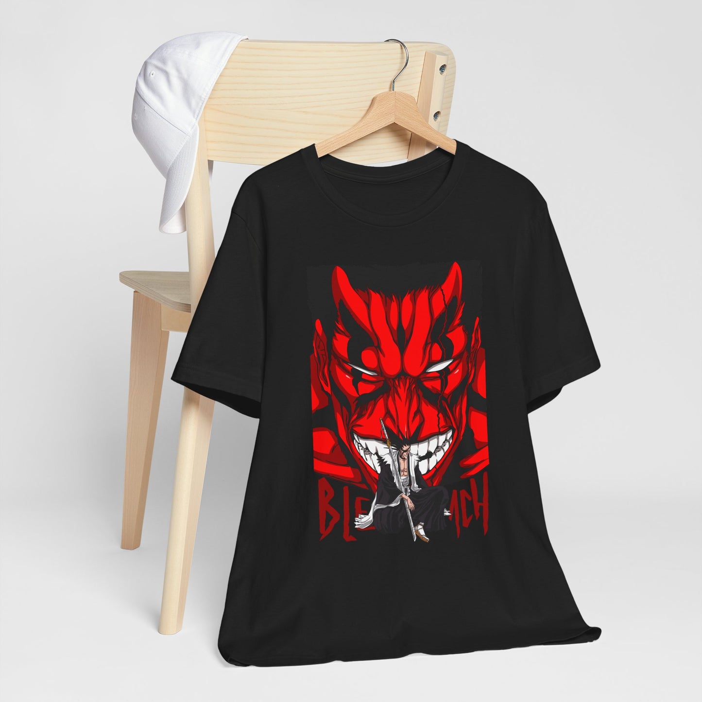 Alt: Crimson Demon Samurai Anime Shirt printed on black, front view, anime apparel by Snapping Turtle Gallery