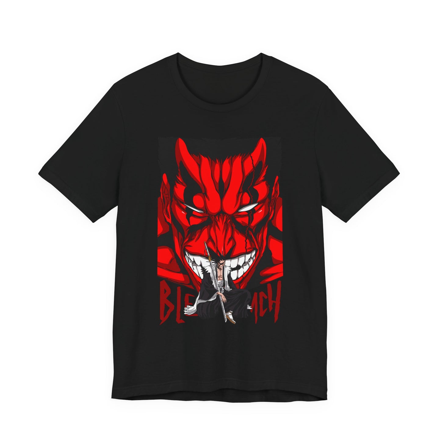 Alt: Crimson Demon Samurai Anime Shirt on black, side view, anime clothing by Snapping Turtle Gallery