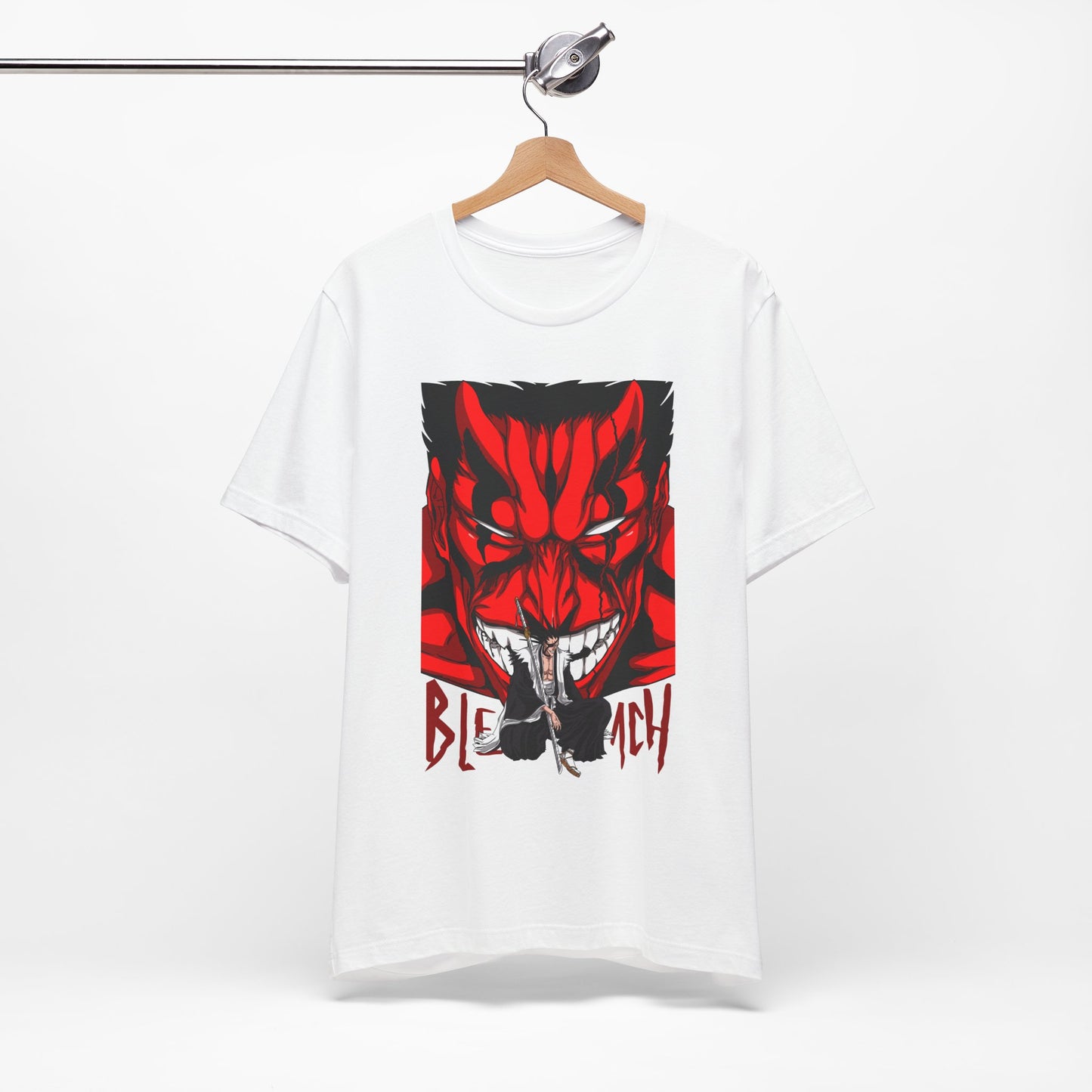 Alt: Crimson Demon Samurai Anime Shirt on white, back view, anime collector tee by Snapping Turtle Gallery