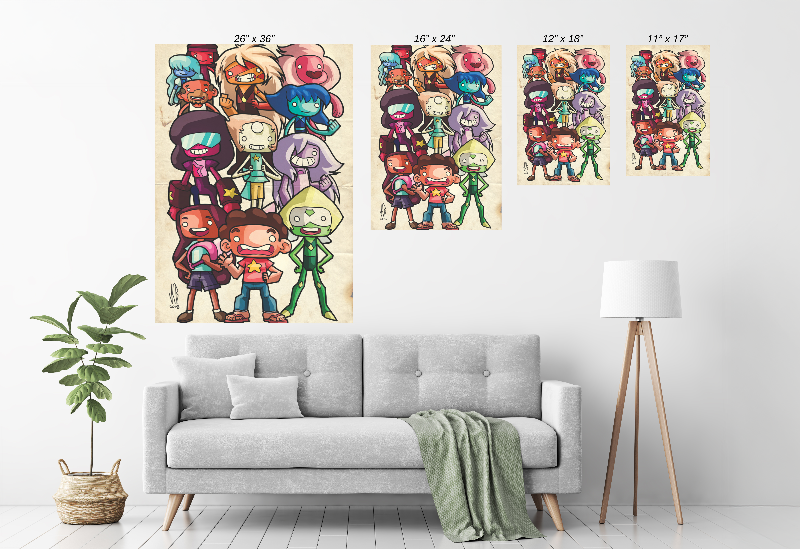 Gem Squad Shuffle Poster Print – Steven Universe Chibi Size Chart Wall Art