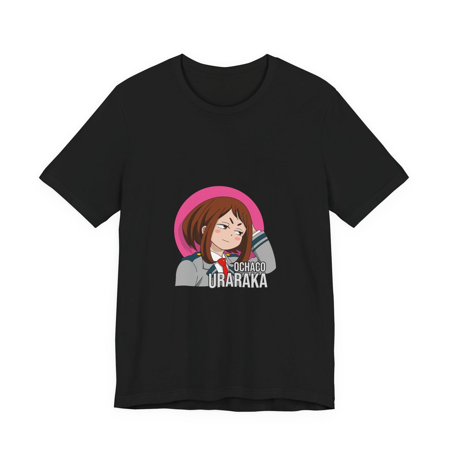 Alt: Gravity Hero Academy Anime Shirt on black, angled front view, anime streetwear by Snapping Turtle Gallery