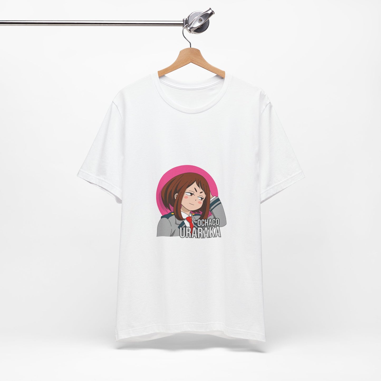 Alt: Gravity Hero Academy Anime Shirt on white, hanging front, anime apparel by Snapping Turtle Gallery