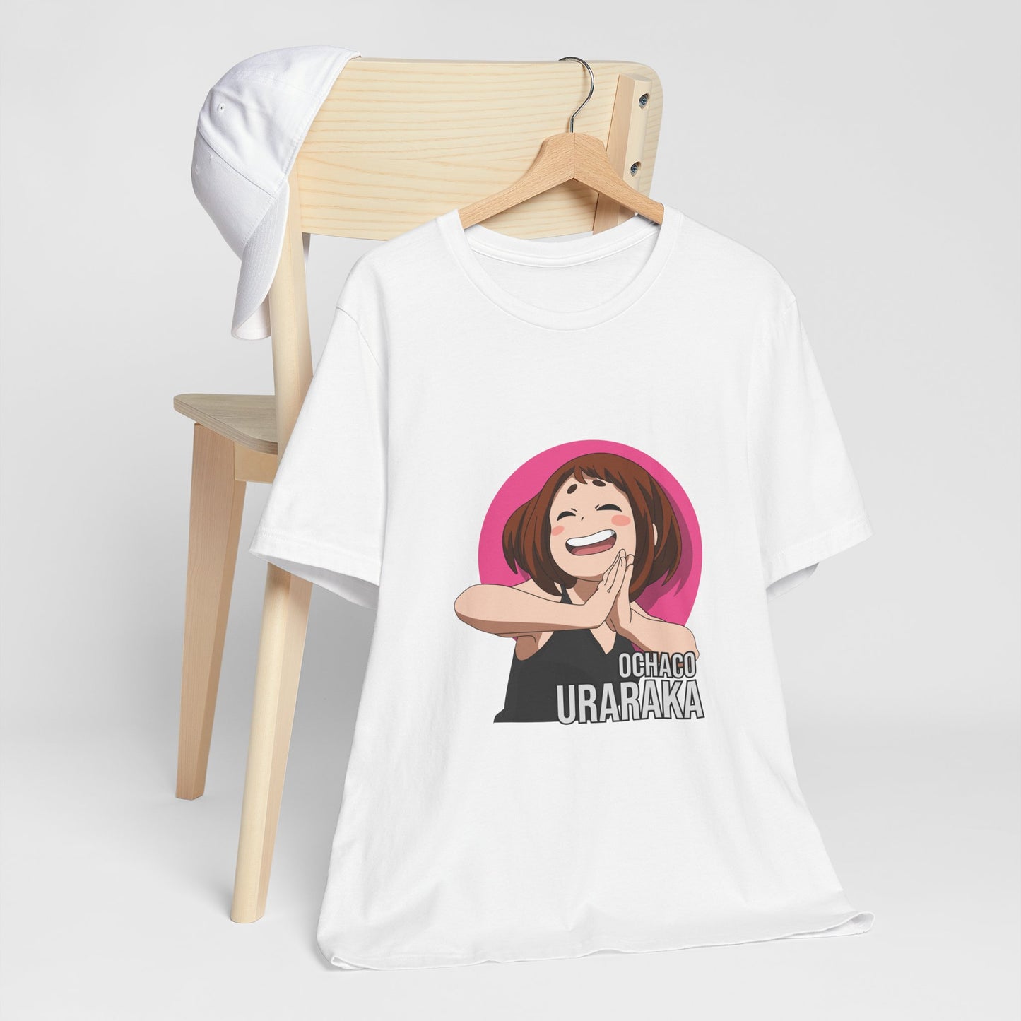 Alt: Gravity Hero Anime Shirt on white, neckline close-up, premium stitching by Snapping Turtle Gallery