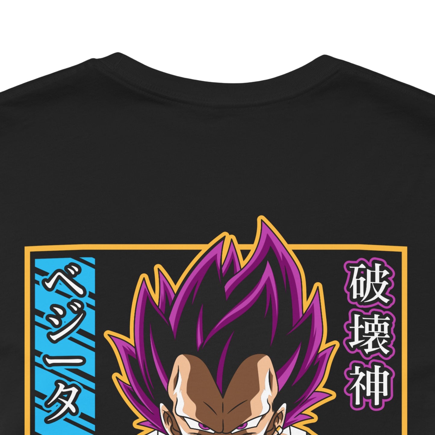 Alt: Hakai God Saiyan Anime Shirt on black, close-up view, premium anime shirt by Snapping Turtle Gallery