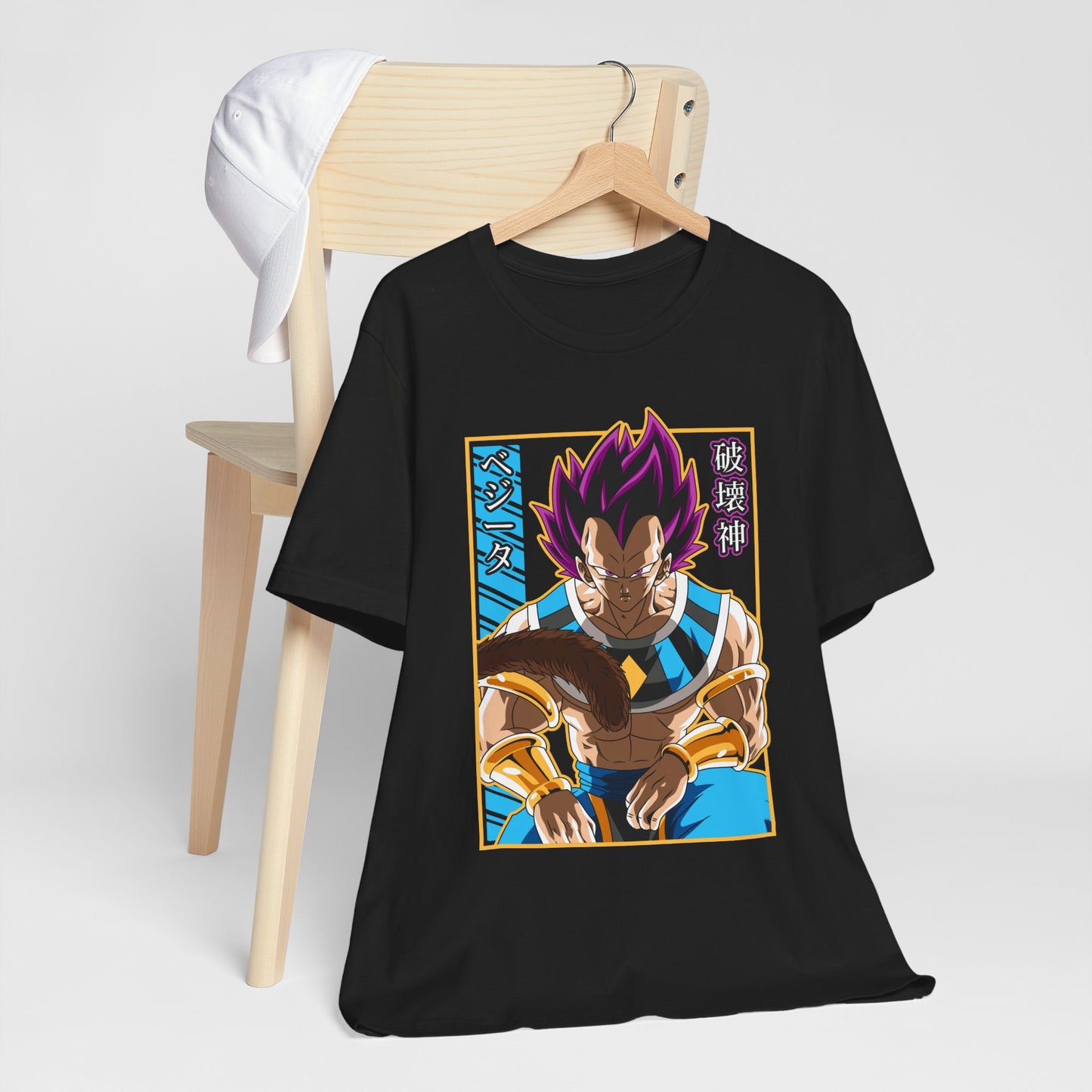 Alt: Hakai God Saiyan Anime Shirt printed on black, front view, premium anime apparel by Snapping Turtle Gallery