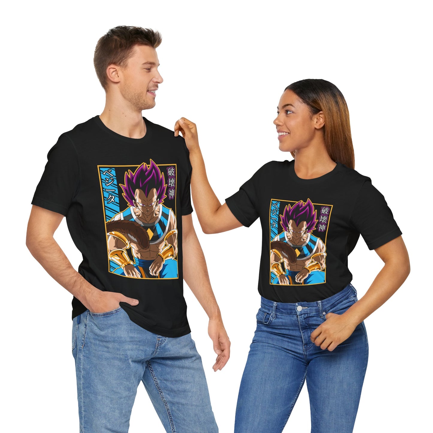 Alt: Hakai God Saiyan Anime Shirt on black, lifestyle photo worn, anime streetwear by Snapping Turtle Gallery