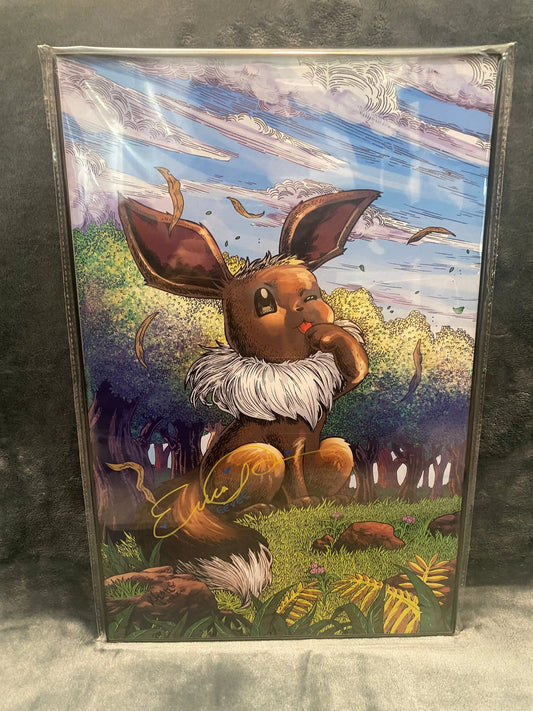 Framed Eevee 11x17 print Signed by Erica Schroeder - Snapping Turtle Gallery