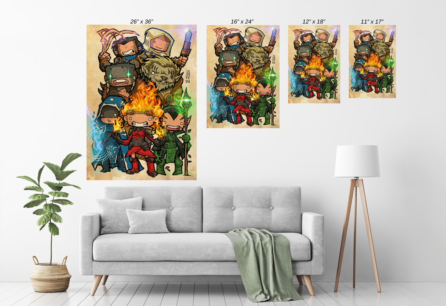 Planeswalker Mayhem Canvas Print Size Chart – Magic Chibi Planeswalker Art