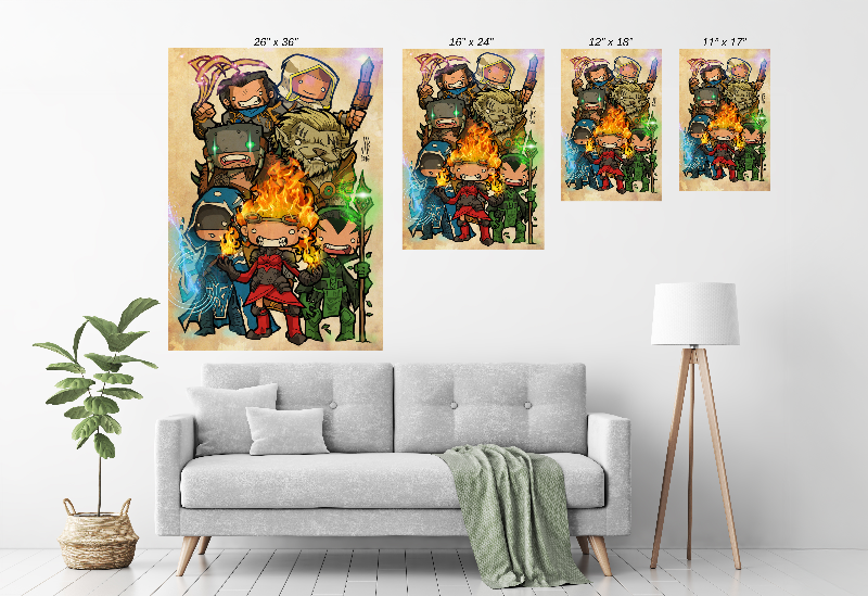 Planeswalker Mayhem Canvas Print Size Chart – Magic Chibi Planeswalker Art