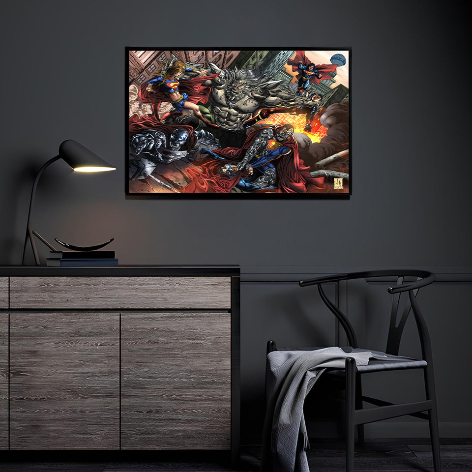 poster print of superman vs doomsday and reign of supermen 11x17