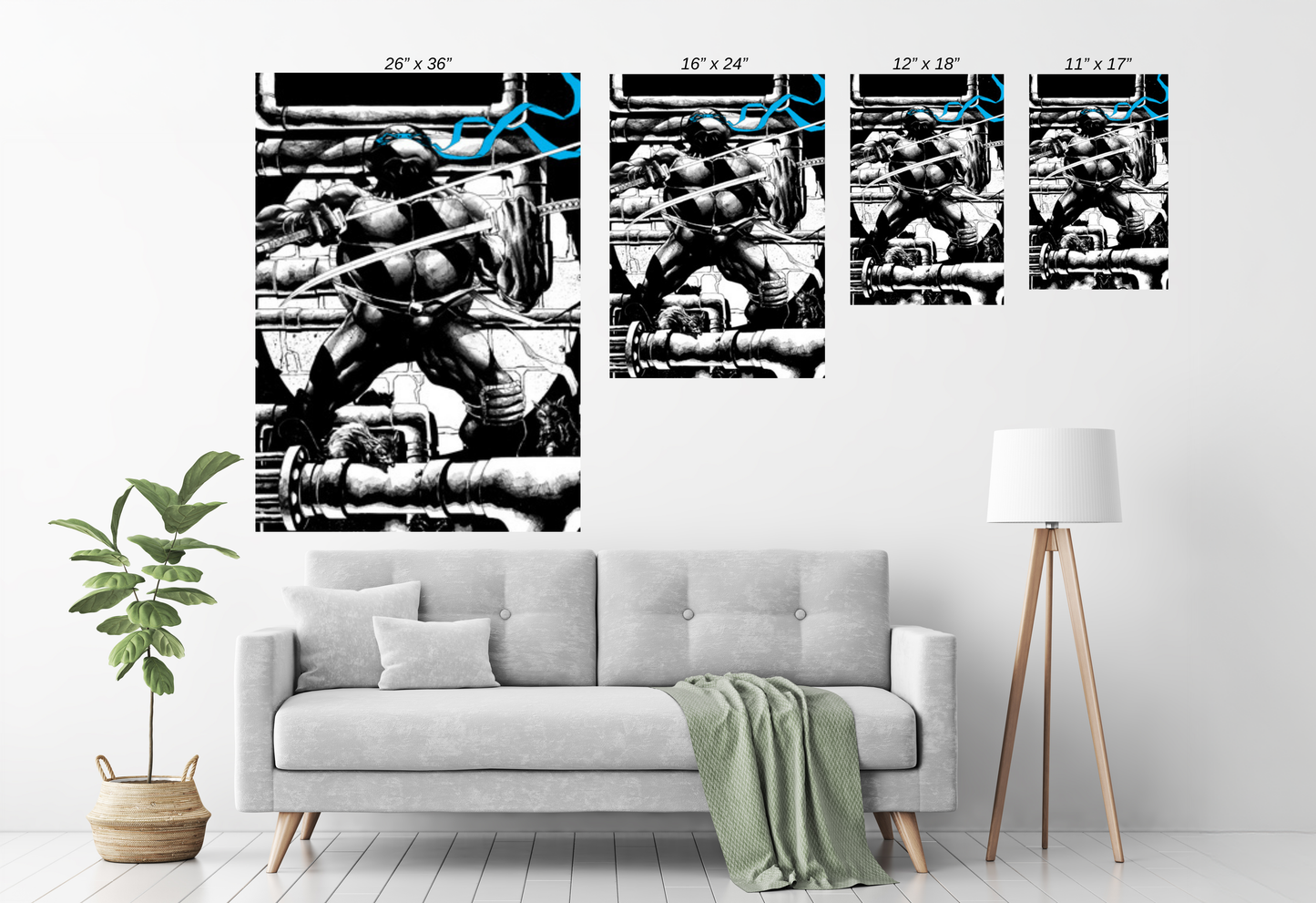 Shadow Blade Turtle Metal Print Size Chart– Leonardo Ninja Turtle Fan Art