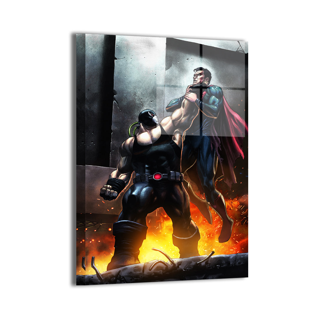 Titan Clash Superhero Wall Art Metal 24x36 – glossy print with explosive battleground scene, premium superhero décor