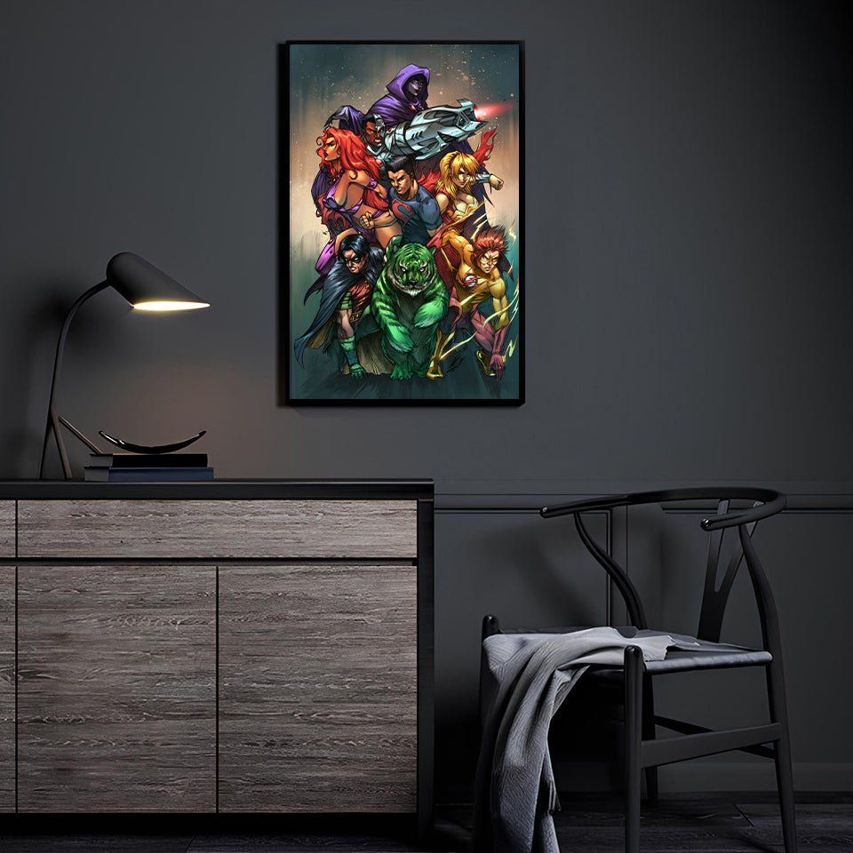 teen titans group poster print 11x17 with full hero lineup