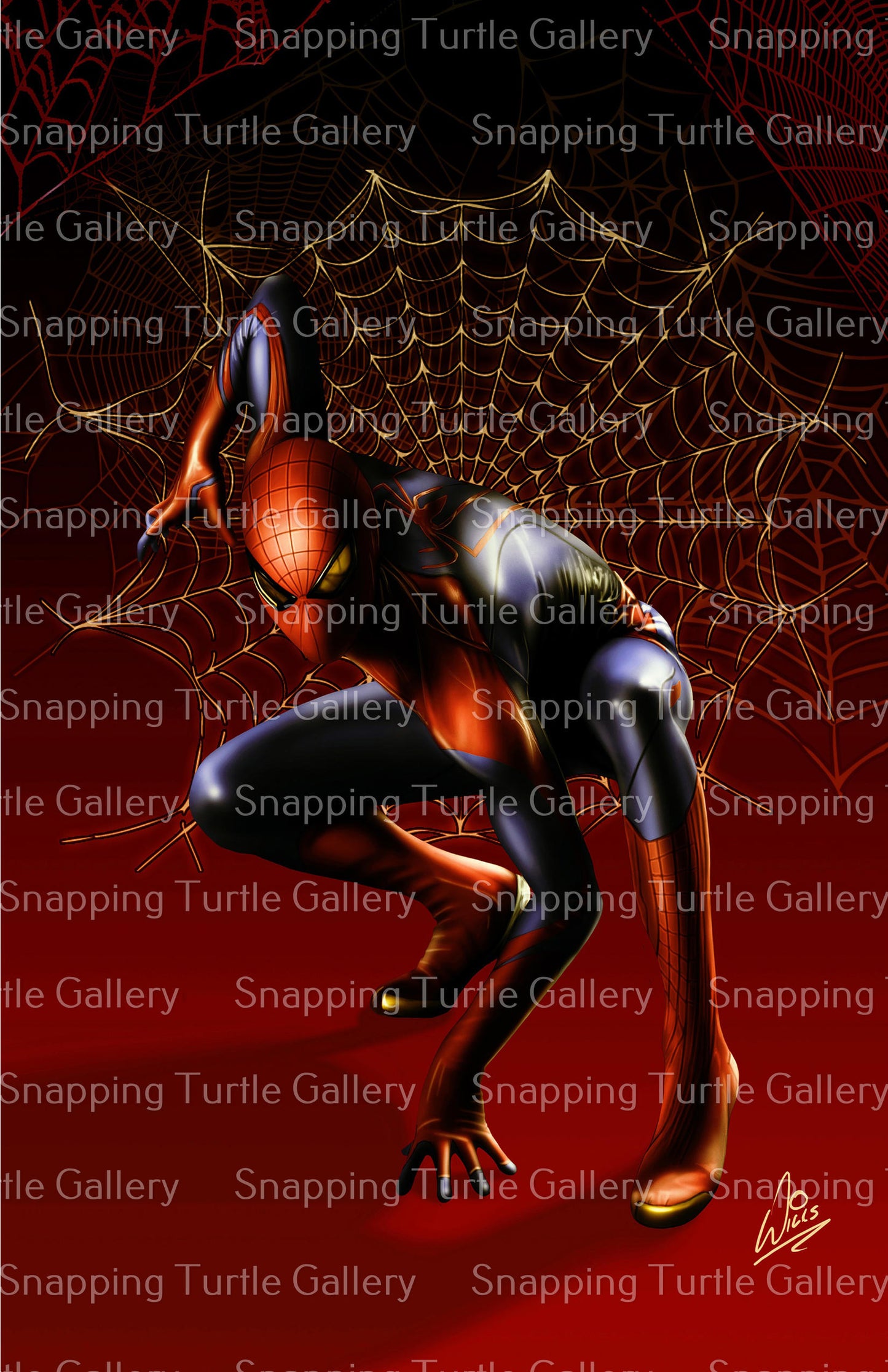 "Web of Tomorrow – Tom Holland Spider-Man Wall Art on canvas, acrylic, and metal – Spider-Man in red and black MCU suit, mid-swing pose."