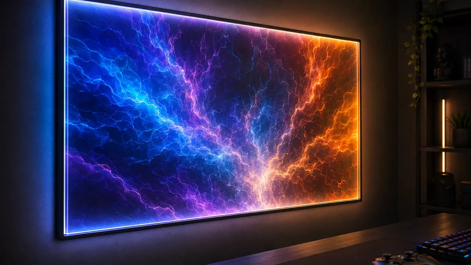 Acrylic wall art illuminated in a slim RGB and white LED display frame