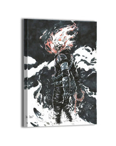 Anime-inspired wall art of a fiery ghostly figure in black, collectible print at Snapping Turtle Gallery