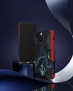 Anime-inspired phone case with dark ghostly artwork on modern display, collectible fan art.