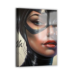 Feline Noir Close-Up Metal — Catwoman DC portrait; modern metallic sheen.