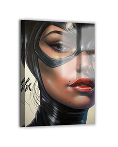 Feline Noir Close-Up Metal — Catwoman DC portrait; modern metallic sheen.