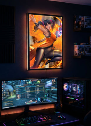 Ling Xiaoyu Tekken wall art displayed in a gaming room