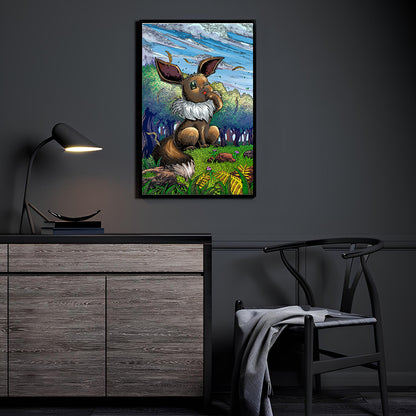 Eevee Pokémon wall art in forest setting, 11x17 fine art print
