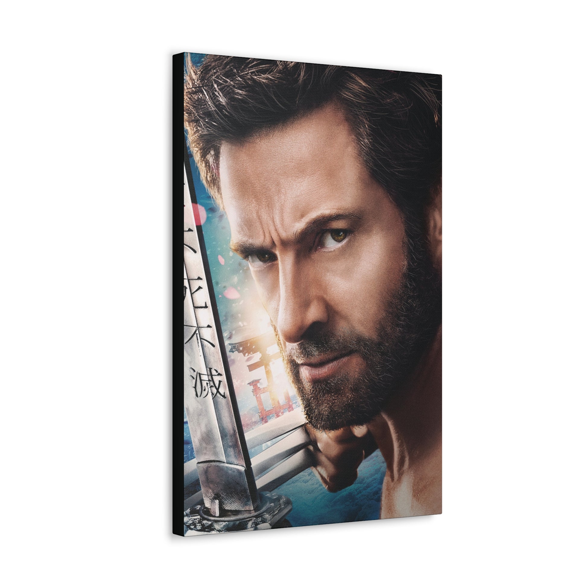 "The Wolverine – Hugh Jackman with Claw Out Wall Art on canvas, acrylic, and metal – front view featuring Hugh Jackman as Wolverine with one claw extended."
