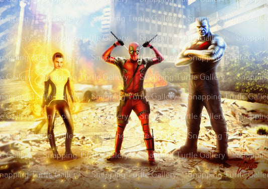 Maximum Mayhem – Deadpool & Colossus Wall Art on canvas, acrylic, and metal – front view featuring Deadpool and Colossus in bold action pose.