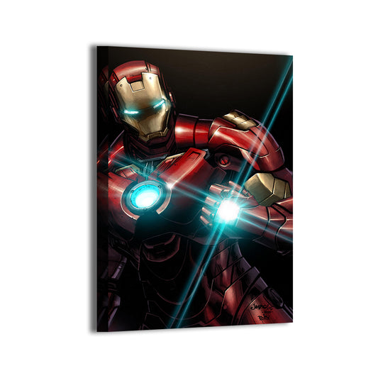 Canvas print of Iron Man with glowing chest reactor and sleek armor, 12x18