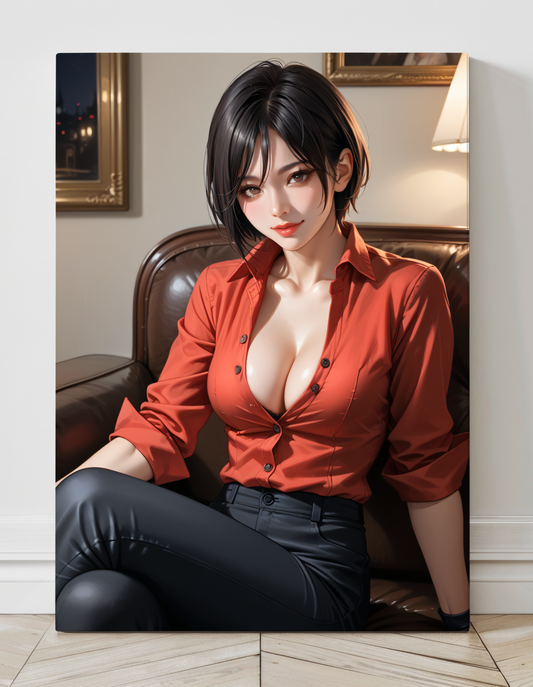 Ada Wong Resident Evil Wall Art on canvas, acrylic, and metal – front view featuring a detailed portrait of Ada in her signature red attire.