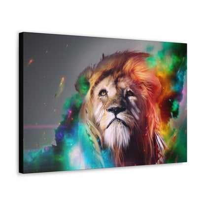 Prismatic King – Multicolor Mane Lion Wall Art on canvas, acrylic, and metal – front view featuring a vibrant, artistic lion with a colorful mane.