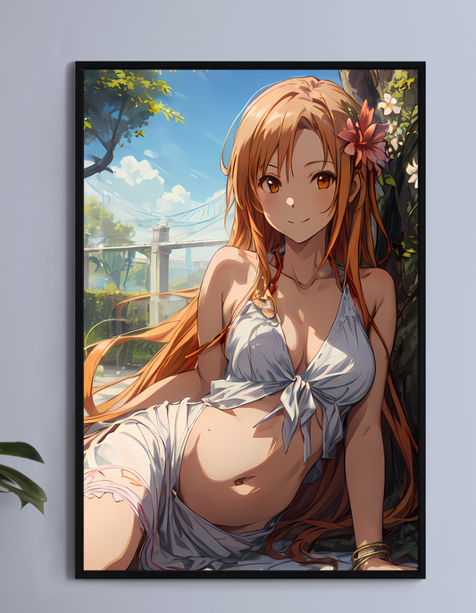 "Asuna Yuuki SAO Wall Art on canvas, acrylic, and metal – front view featuring a detailed anime portrait of Asuna in an iconic pose."